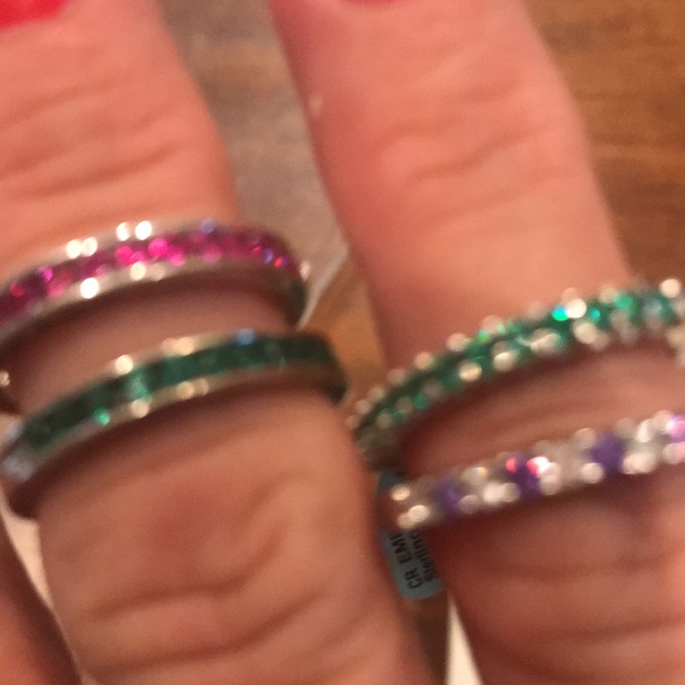 Four rings sterling silver emerald ruby and amethyst, new